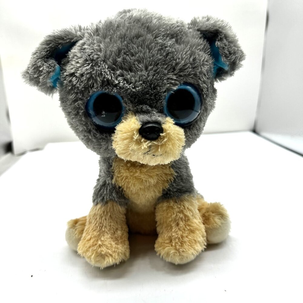 Ty Beanie Boos Scraps the Schnauzer Gray & Beige Puppy Plush Toy w Big Blue Eyes